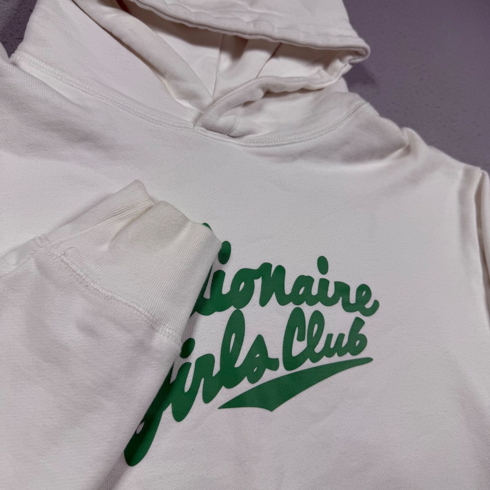 Billionaire Girls Club Overtime Hoodie White Green Graphic Pullover Sweatshirt